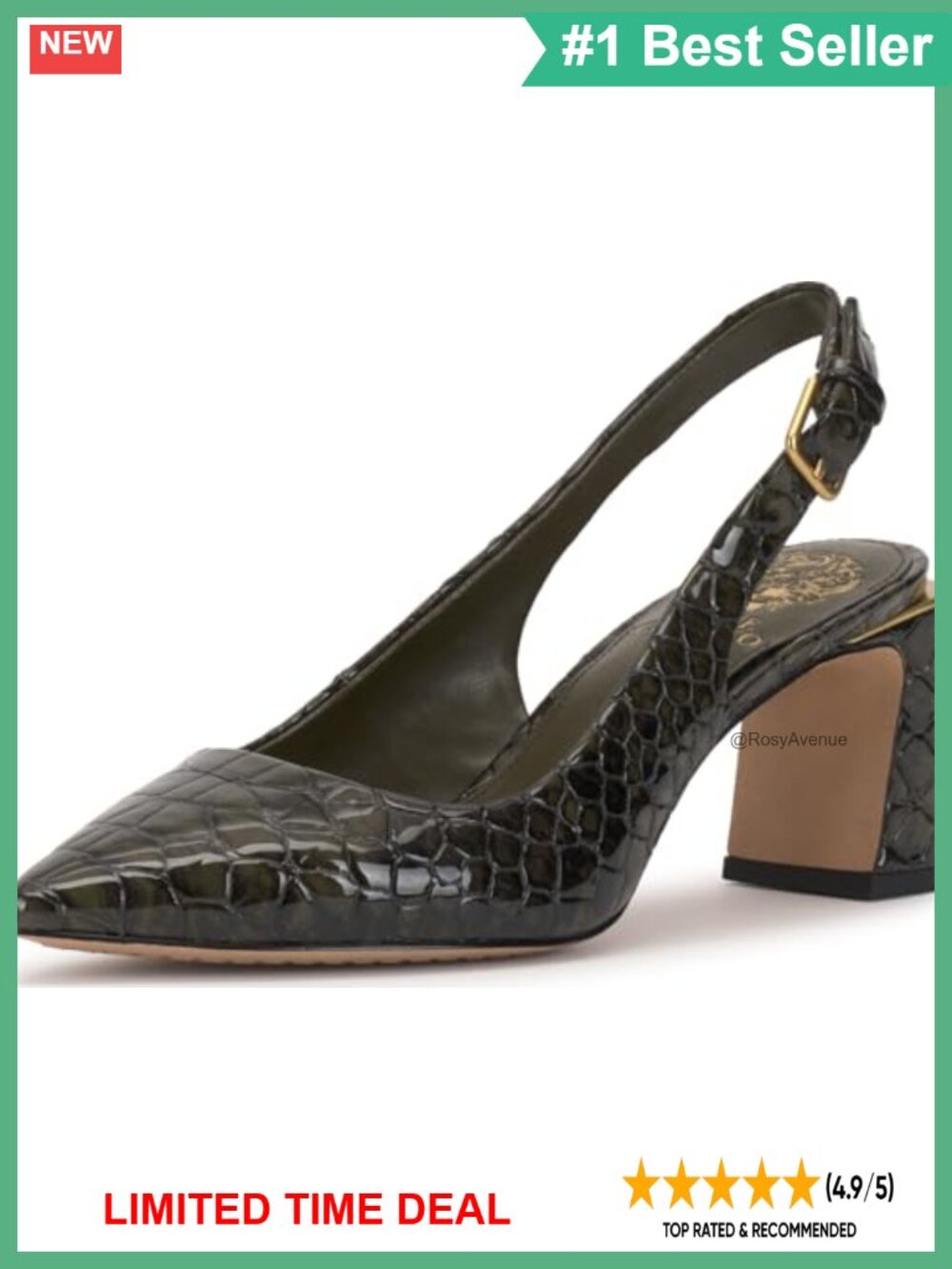 Slingback Block Heel Pointed Toe Pump Leather Padded Footbed